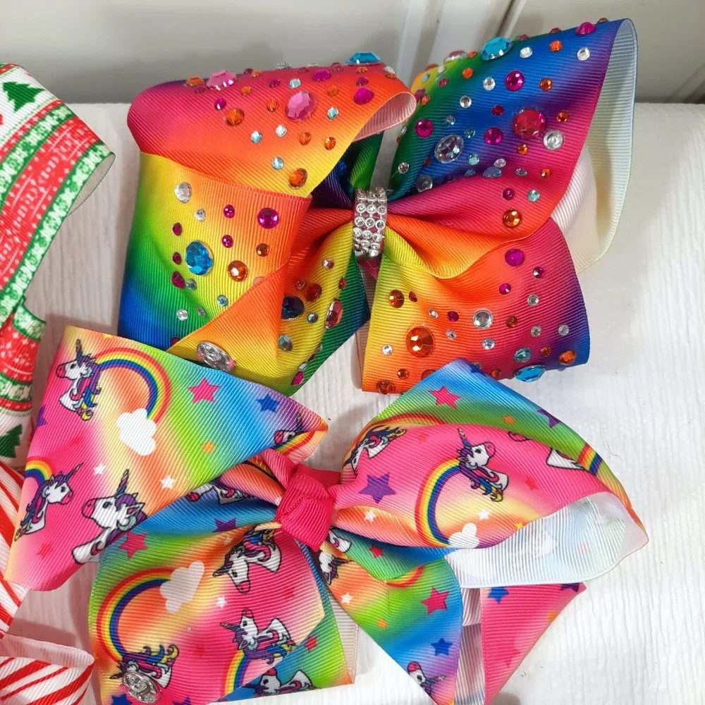 JoJo Siwa bow set of 6 Christmas tie dye cats mermaid unicorns rainbow barrettes